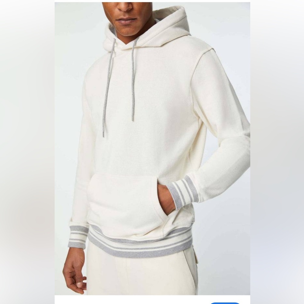 NEW NWT EXPRESS Cream and Gray Brushed Fleece Hoodie Front Pouch Size Large
